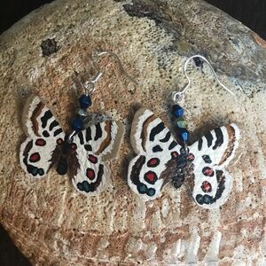 Handcrafted Hand Painted Sierra Nevada Parnassian Butterfly Leather Earring